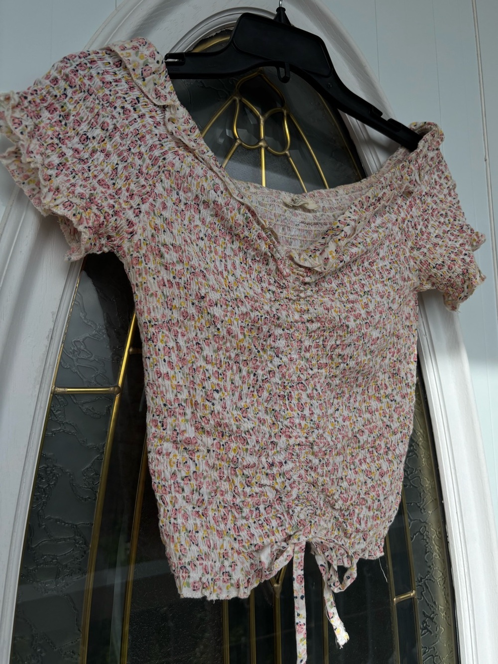 Pink Floral Ruffle-Trim Women’s Top